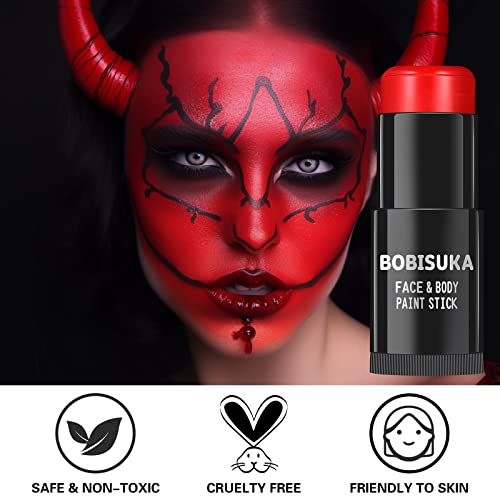 BOBISUKA Pro Red Face & Body Paint Stick, Blendable Red Eyeblack Painting Sticks for Sports, Facepaints for Halloween Makeup Clown Joker Devil Cosplay Special Effects Costume SFX Party - color: Red