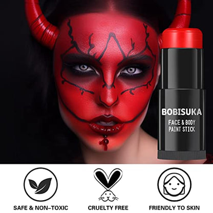 BOBISUKA Pro Red Face & Body Paint Stick, Blendable Red Eyeblack Painting Sticks for Sports, Facepaints for Halloween Makeup Clown Joker Devil Cosplay Special Effects Costume SFX Party - color: Red