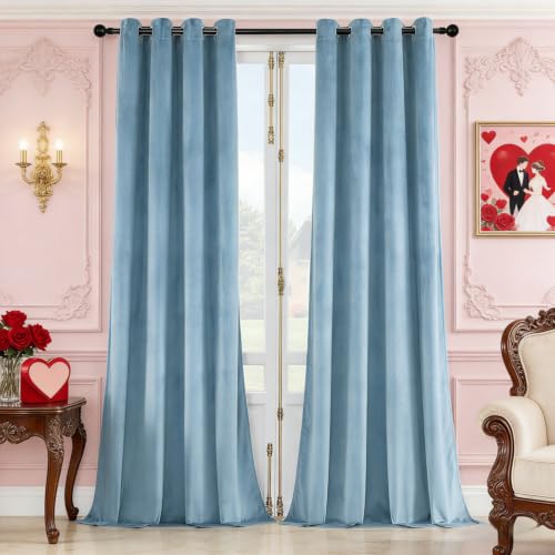 SNITIE Sky Blue 52”x84” Long Velvet Curtains with Grommet - 2P - color: Sky Blue, size: 52"W x 84"L (Pack of 2)