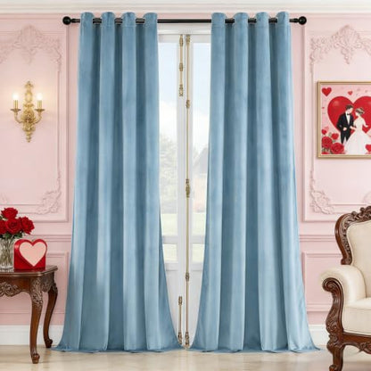 SNITIE Sky Blue 52”x84” Long Velvet Curtains with Grommet - 2P - color: Sky Blue, size: 52"W x 84"L (Pack of 2)