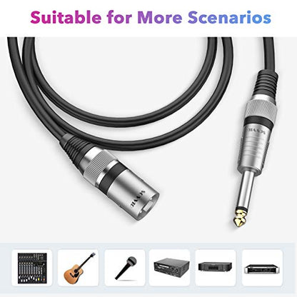 3FT XLR to 1/4" Mic Cable - 6.35mm TS Mono 3 Pin to Quarter Inch TS Male Unbalanced Interconnect Wire - size: 3FT, style: Male