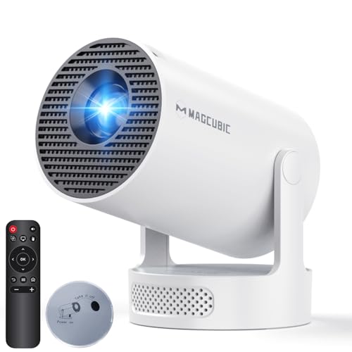 Mini Projector with WiFi 6 Bluetooth 5.4, 4K Support Portable with Lens Cap | 200 ANSI 5W Soundbase Speaker, 180° Rotation Auto Keystone, Built-in Apps, Home Outdoor Use - color: Pure White
