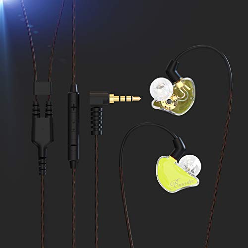 BASN Bmaster Noise Isolating in Ear Monitor Earphones, 1BA+2DD Hybrid Balanced Armature Driver IEM Headphones with Two Detachable MMCX Cables (Yellow) - color: Yellow