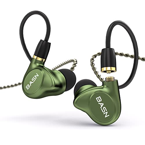 BASN Metalen 4 Drivers in-Ear Monitor Headphones (Metallic Green) | quad driver earbuds, noise isolating iems, deep bass for musicians drummers bassists, with carry iem case, memory foams - color: Green