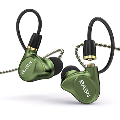 BASN Metalen 4 Drivers in-Ear Monitor Headphones (Metallic Green) | quad driver earbuds, noise isolating iems, deep bass for musicians drummers bassists, with carry iem case, memory foams - color: Green
