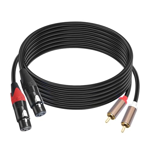 RCA to XLR HiFi Audio Cable 10 Feet, 2 RCA Male to 2 XLR Female, Black with Red/Black Tail, 4N OFC Wire and Gold-Plated Conductors for Amplifier, Mixer, Microphone - size: 10FT, style: 2 RCA Male to 2 XLR Female