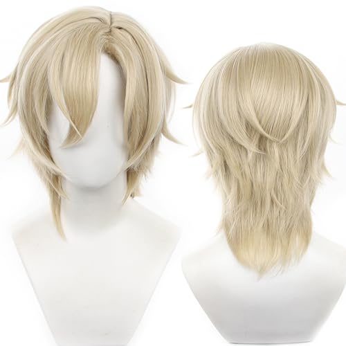 Halloween Blonde Cosplay Wigs HSR Costume Side Bangs Layered Haircut for Men Game COS Saiga Fox Christmas,Comic con,Game Show,Party | Light Blonde Wolf Tail Man Style Side Bangs Layered Haircut Heat Resistant Fiber Comic con,Game Show - color: Blonde