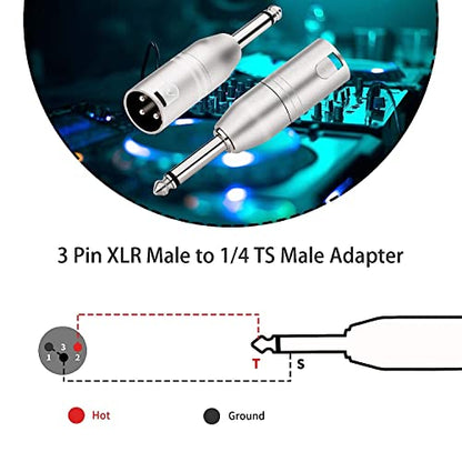 1/4 inch TS Mono to XLR Male Adapter, Unbalanced Quarter Inch TS Mono to XLR Male Converter Audio Connector - 2 Pack | Quarter Inch TS Mono Male to XLR Male Converter Audio Connector, Nickel-Plated Metal Shell, Low-Noise Transmission - style: 1/4 inch TS