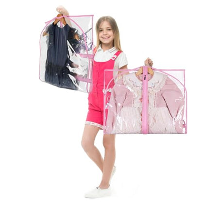 40 Inch Clear Garment Bags for Dance Costumes, 6 Pack, Pink | Dance garment bags for Dancers, 3 Zipper Pocket, Foldable Garment Bags for Hanging Clothes, Competitions & Travel - color: Clear Pink