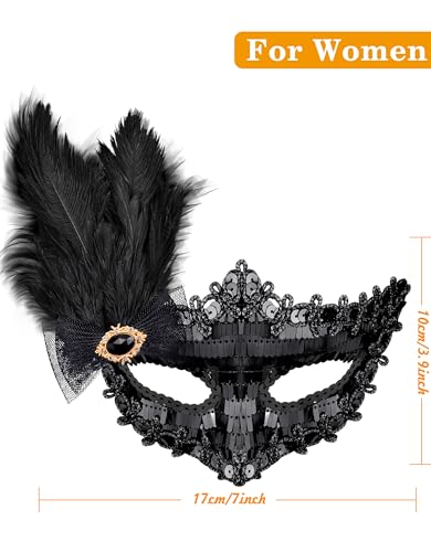 SIQUK Couple Masquerade Masks Set Venetian Party Mask Costume Mask - color: Feather Black