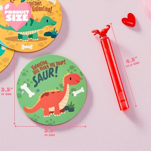 JOYIN 32 Packs Valentine's Day Gift Cards with Mini Bubble Wands for Kids, Valentine's Party Favor, Classroom Exchange Gift for Kids, Holiday Reward Prizes - style: Dinosaur