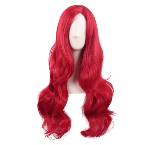MapofBeauty 28 Inch Long Wavy Curly Side Bangs Party Hair Wig, Bright Red | Synthetic fiber, 70 cm Cosplay Wig, Fashion - color: Bright Red