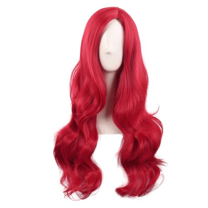 MapofBeauty 28 Inch Long Wavy Curly Side Bangs Party Hair Wig, Bright Red | Synthetic fiber, 70 cm Cosplay Wig, Fashion - color: Bright Red