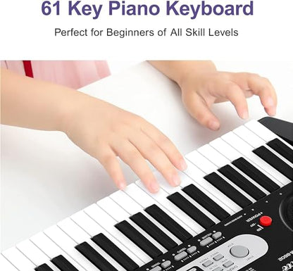 GarveeLife 61-Key Electric Keyboard Piano Set for Beginners and Kids with Microphone, Headphones, Stand, Stool, and Carrying Bag – Portable and Ideal for Teaching, Perfect Birthday or Christmas Gift - style: 61-Key（Set）-1