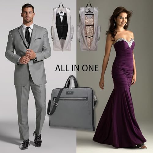 BESMART Garment Bags for Travel, 51" Large Suit Bag for Business Trips | Waterproof,Hangs 3 Suits,Foldable,Wrinkle Free Spacious Luggage Suit Cover,Adjustable Strap,Carry On Flight Approved,Grey - color: Grey