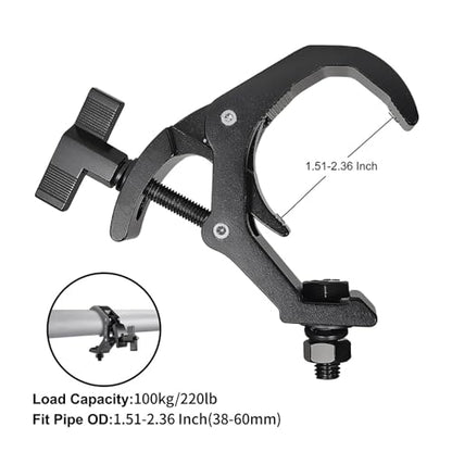 1.57-2.36 Inch Truss Clamp, 4PCS GZhumin Professional Aluminium Black Stage Lighting Clamp Hook with TUV Certified, Heavy Duty 100KG 220LB Lighting Clamps, Fit for 40-60 mm OD Tube