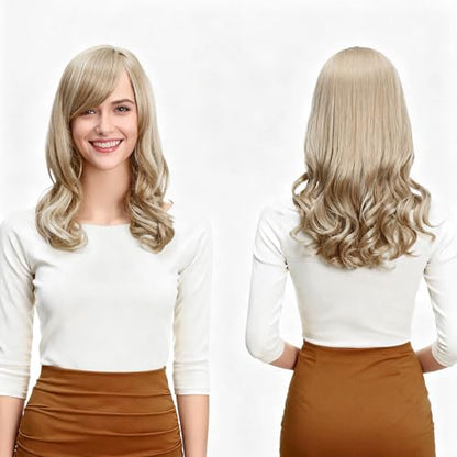 Onedor Full Head Beautiful Long Curly Wave Stunning Wig Charming Curly Costume Wigs with Fringe (24H613 Blonde Highlights) - color: 24H613 Blonde Highlights