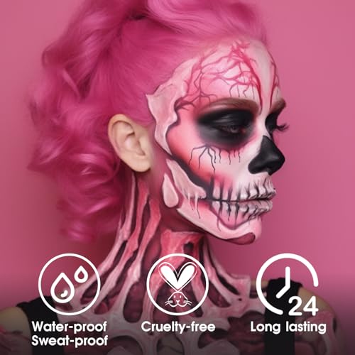 BADCOLOR Pink Face Body Paint Stick, Cream Blendable Full Coverage Eye Black Facepaints for Adult, Professional Hypoallergenic Face Painting Kit for Halloween Special Effects Cosplay Party - color: 1PCS Pink