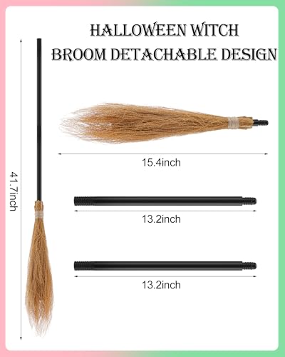 6 Pcs Halloween Green & Good Witch Costume Accessories Set Black Witch Hat, Broom, Green Gloves, Leggings, Princess Crown and Star Wand for Women Friends Musical Theater Cosplay Party