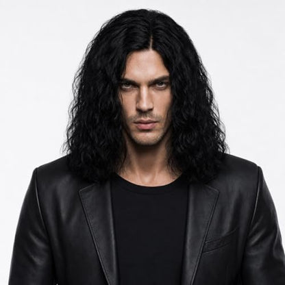 Mens Black Curly Wig Mid Length Wavy Synthetic Hair Wigs for Men Male Costume Party Cosplay Halloween or Fun (14inch, Black) - color: Short Black