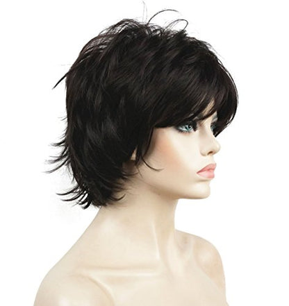 Lydell Short Layered Shaggy Full Wavy Synthetic Wigs (Dark Brown) - color: #4 Dark Brown