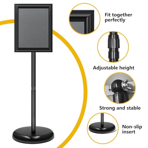 2 Pack Sign Holder Stand 8.5x11 Inch, Adjustable Sign Stand, Floor Standing Sign Holder, Snap-Open Frame Display, 360° Rotation Outdoor Indoor Poster or chalk board Display for advertising,Malls,Black