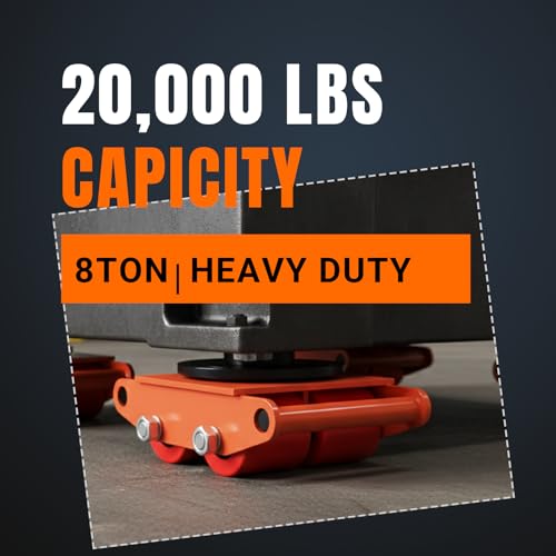 10Ton Machinery Mover & Furniture Dolly - 4 Pack Skate Dolly for Safes & Appliances, 20,000Lbs Machinery Skate with Non-Slip Cap, Heavy Furniture Moving Dolly Kit