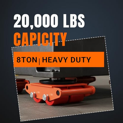10Ton Machinery Mover & Furniture Dolly - 4 Pack Skate Dolly for Safes & Appliances, 20,000Lbs Machinery Skate with Non-Slip Cap, Heavy Furniture Moving Dolly Kit