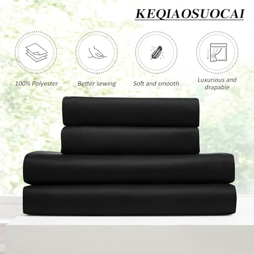 KEQIAOSUOCAI Black Curtains Blackout 100 Inches Long, Luxury Faux Silk Polyester Pinch Pleated Thermal Insulated Black Out Curtains with Hooks for Bedroom Living Room Home Office 40 x 100 - color: Black, size: 40"W x 100"L (Pack of 2)