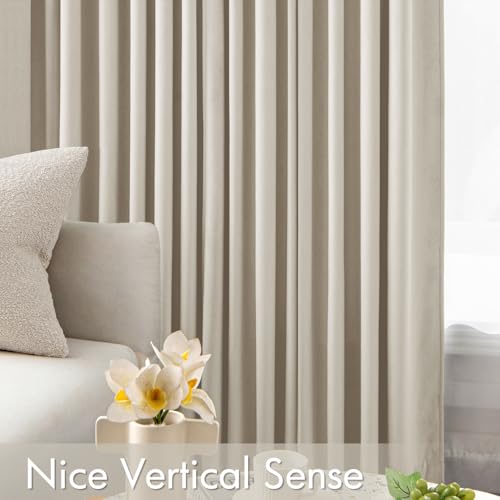 MIULEE Beige Velvet Curtains 84 Inch Long 2 Panels, W40 x L84 | Luxury Super Soft, Thermal Insulated, Room Darkening Drapes, Rod Pocket Design, Window Curtains for Bedroom Living Room - color: Beige, size: 40"W x 84"L (Pack of 2)