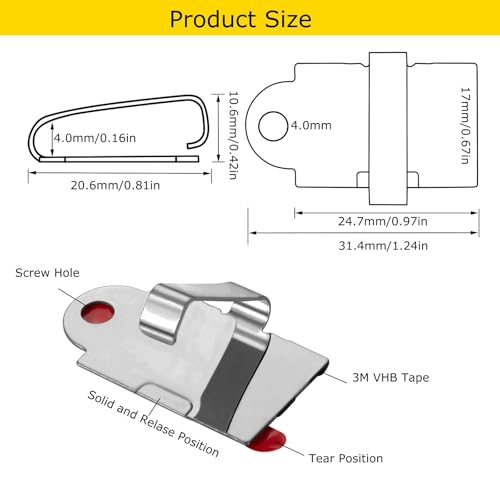 100Pack Two Fixation LED Strip Light Holder Clips for 10-17mm Width IP67/68 | Self Adhesive LED Strip Mounting Clip LED Light Holder Clips LED Tape Light Mounting Bracket With Screws - color: Silver