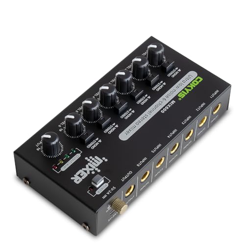 COKYIS Mini Audio Mixer, 6-Channel Stereo Line Mixer for Precision Sub-Mixing, with Ultra Low-Noise Operation, Independent Microphone Control, 1/4" TRS Input/Output-for Guitars, Bass, Stage Mixer