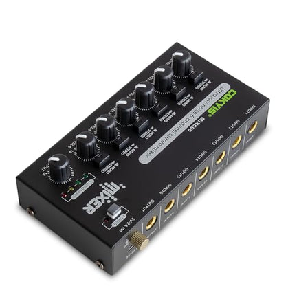 COKYIS Mini Audio Mixer, 6-Channel Stereo Line Mixer for Precision Sub-Mixing, with Ultra Low-Noise Operation, Independent Microphone Control, 1/4" TRS Input/Output-for Guitars, Bass, Stage Mixer