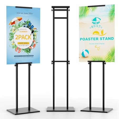 KOOV Poster Stand for Display Pedestal Sign Stand | Double Sided Sign Holder Floor Stand, Non-Slip Base, Heavy Duty, 75" Height Adjustable, 2 Pack - size: Double Pole-2Pack