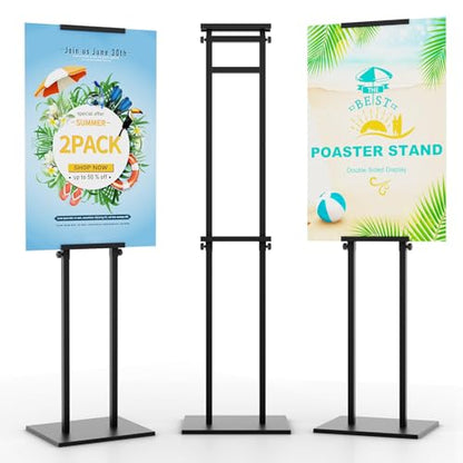 KOOV Poster Stand for Display Pedestal Sign Stand | Double Sided Sign Holder Floor Stand, Non-Slip Base, Heavy Duty, 75" Height Adjustable, 2 Pack - size: Double Pole-2Pack