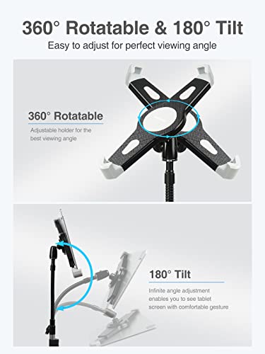 elitehood Floor iPad Music Stand, 70" Gooseneck iPad Stand Tripod for iPad | Heavy Duty Metal iPad Stand for musicians, iPad Holder Compatible with iPad Pro Air 13 11 & 9.5-14.5 inch Large Tablets