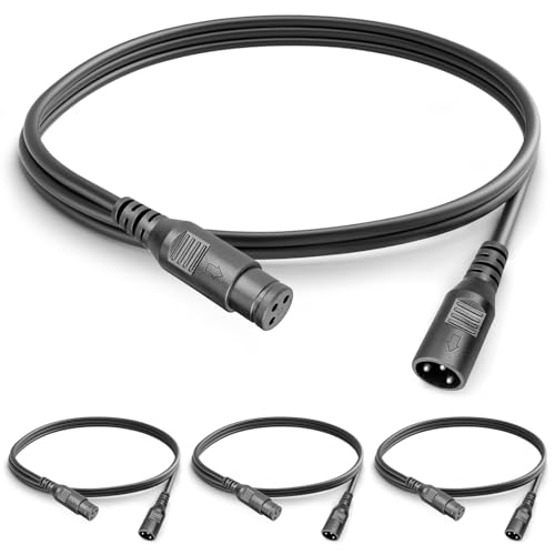 MAD OWL 4 Packs 3 Pin DMX Cables Male Female XLR Patch Cables, XLR Cable 4ft/1.2m DMX Wire Extension Connectors Male and Female,DMX Cable with 3 Pin Connector for Stage Lights - size: 4Pack 1.2m/4ft