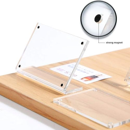 2 Pack Acrylic Label Holder (90*60mm/3.54*2.36 inches) | Price Tag Displays Sign Holder, Horizontal Slanted L-Shape Table Top Sign Stand