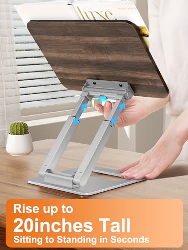 Tounee Book Stand for Reading, Telescopic Book Holder, Adjustable Height Pull Out Design Ergonomic Cookbook Stand with Elastic Page Clips Fits All Books - color: Silver