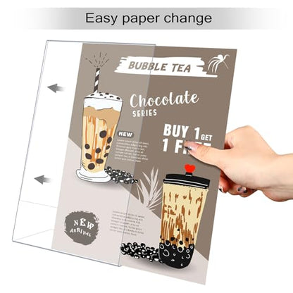 Qilery 8 Pcs Acrylic Sign Holder Clear Display Stand Frame Table Top Slant Back Plastic Sign Holder Flyer Document for Menu Workers Teachers Office School Desktop (11 x 17 Inch)