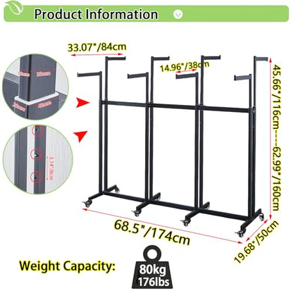 Floor Standing Metal Garment Rack - Heavy Retail Display Racks With Wheels | 8 Arms Clothing Rack, Square Tubing Portable Shirt Rack, Merchandise Display RackFor Hanging Clothes (L-Pink) - color: L-Pink