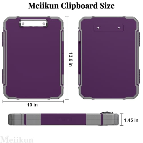 Meiikun Clipboard with Storage, Rugged Shockproof Protective, Internal Pen Pouch & Metal Clip, Heavy Duty Plastic Clip Boards 8.5x11, High Capacity Contractor Folder for School Office (Tomato Purple) - color: Tomato Purple