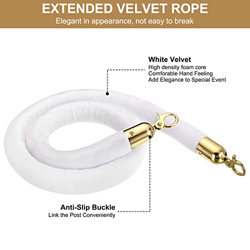 PATIKIL 4 Feet White Velvet Stanchion Rope, 2 Pack Crowd Control Barrier Rope with Snap Hooks for Posts Stands Queue Divider of Hotel Theater, Golden - color: White, size: 4 Feet