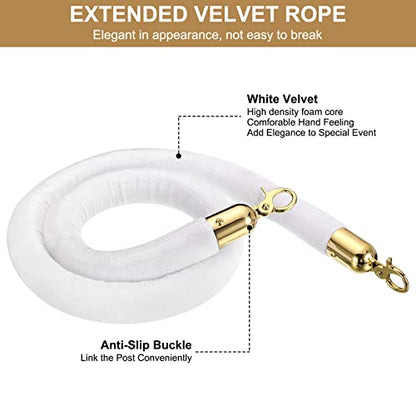 PATIKIL 4 Feet White Velvet Stanchion Rope, 2 Pack Crowd Control Barrier Rope with Snap Hooks for Posts Stands Queue Divider of Hotel Theater, Golden - color: White, size: 4 Feet