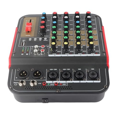 Jeanoko Audio Mixer Sound Mixing Console,Professional Mixing Console, 4 Channel Audio Mixer Controller USB Input 3 Band EQ Metal for Party KTV for Professional and Beginners