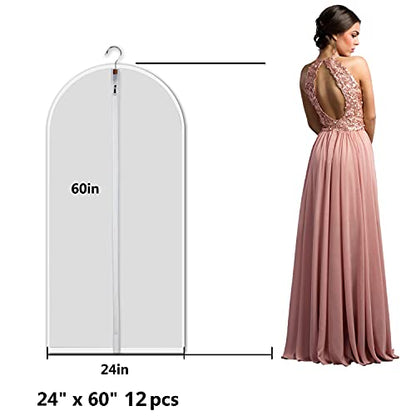 MsKitchen 6 Pack Long Garment Bags (24x60") - Dustproof Gown Covers - Durable PEVA Hanging Bags with Sturdy Zipper for Maxi Dresses, Long Coats & Dance Costumes (Translucent) - color: Translucent, size: 24" x 60" 6 Pack