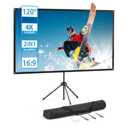 Projector Screen with Stand, Outdoor Projector Screen 16:9 and Tripod Stand, Portable Projection Screen with 1.2 Gain, Lightweight and Compact, Easy Setup, Idea for Home Cinema, Backyard, (120 Inch). - size: 120 inch