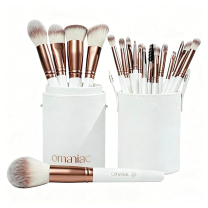 OMANIAC 20Pcs Makeup Brush Set Professional - Premium Synthetic Foundation Eyeshadow Blending Face Powder Brushes with Travel Case - Cruelty-Free Beauty Gift Kit for Beginners & Women (White) - color: White