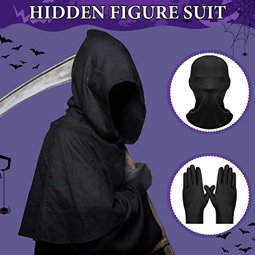 Coume 8 Pcs Halloween Faceless Mask and Gloves Full Face Mask Spandex Gloves Head Spandex Hood Cosplay Adult Costume - color: Black