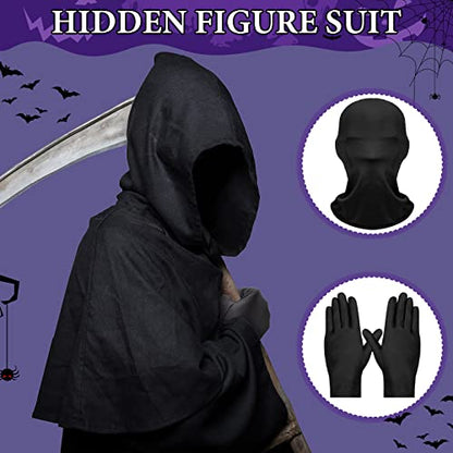 Coume 8 Pcs Halloween Faceless Mask and Gloves Full Face Mask Spandex Gloves Head Spandex Hood Cosplay Adult Costume - color: Black